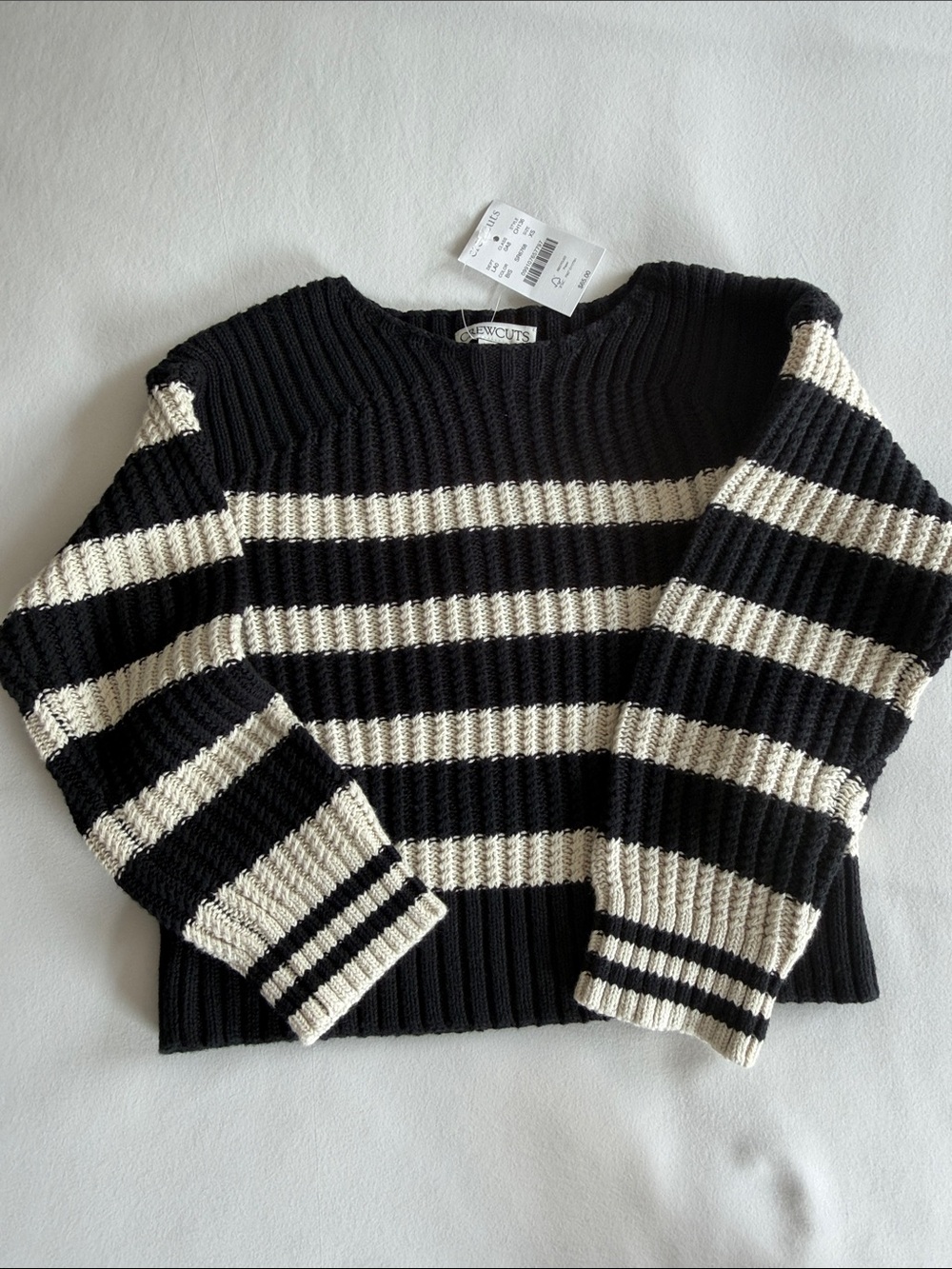 Crewcuts Black & Cream Striped Ribbed Crewneck Sweater